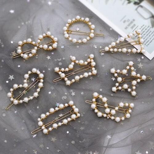 Fashion Pearl Crown Ear Stars Hair Sticks Sweet Gold Metal Buckle Hair Clips for Women Girl Geometry Bangs Clip Hair Accessories