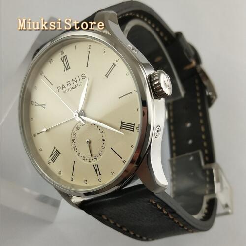 42mm parnis off-white dial 24 hours leather sea-gull automatic movement mens top luxury mechanical watch