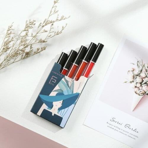 5Pcs Matte Liquid Lipstick Set Kit Long Lasting Non-stick Cup Waterproof Velvet Lip Gloss Set Pigmented Lip Makeup Gift TSLM1