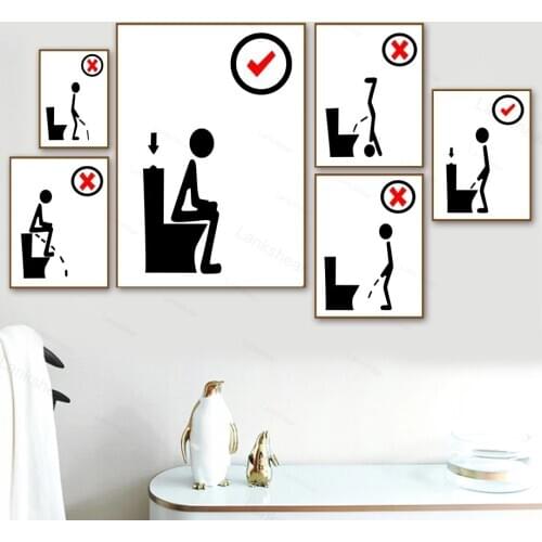 Funny Toilet Bathroom Laundry Black White Wall Art Canvas Painting Nordic Posters and Prints Wall Pictures for Living Room Decor