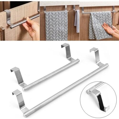 Towel Rack Bathroom Wall Mount Stainless Steel Towel Holder Stand Over Door Towel Kitchen Door Cabinet Hanging Organizer Shelf
