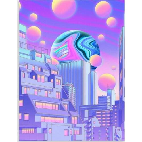 HD Printed Abstract Planet Sky Poster Wall Art Japan City Bulid Canvas Painting Home Decor Living Room Modular Pictures Framed