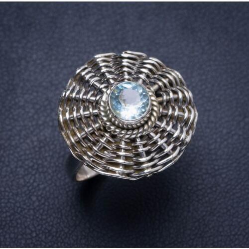 Natural Blue Topaz Handmade Unique 925 Sterling Silver Ring 6.75 Y4238