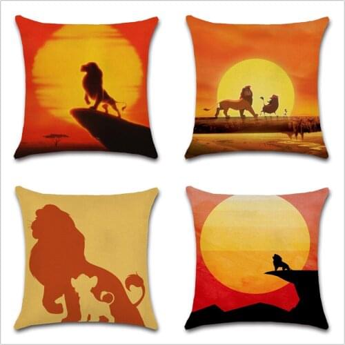 Lion and sonset cartoon printed Cushion Cover decorative Home Throw sofa chair car seat friend kids bedroom gift pillowcase