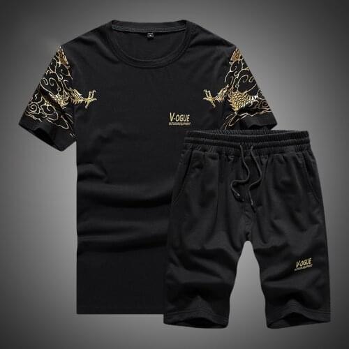 Summer 2PC Set Men EUR/US Size Short Sleeve T Shirts Two Piece Tops+ Shorts Suit Sportswear Set Mens Short Sets Male Tracksuit