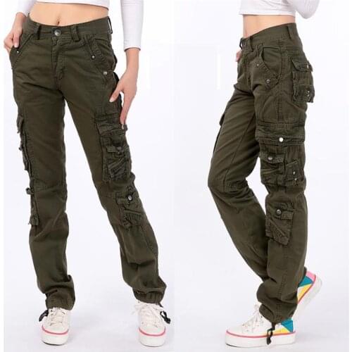 Hot new style casual womens trousers multi-pocket trousers couple plus size outdoor cotton overalls straight military overalls