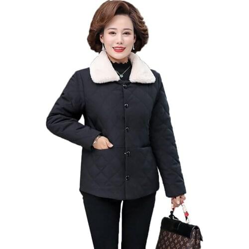 Womens Coat 2021 New Winter Coat Middle-aged Elderly Mom Single-Breasted Plus Velvet Down Cotton Short Jacket Overcoat 4xl 5XL