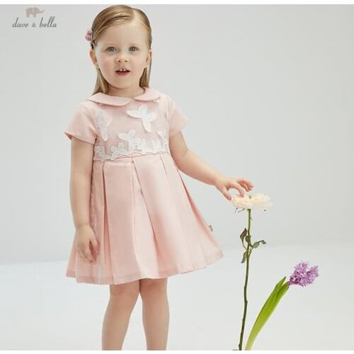 DB16615 dave bella summer baby girls cute cartoon appliques dress children fashion party dress kids infant lolita clothes