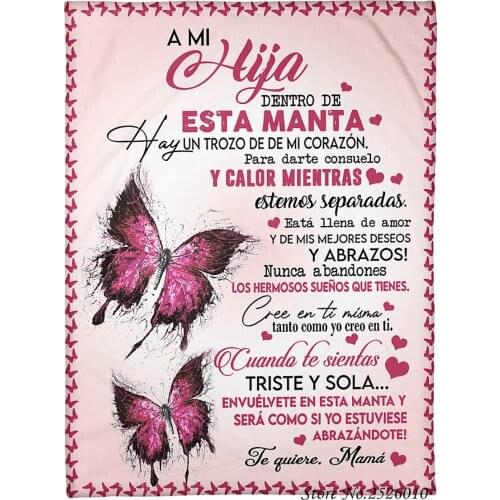 Throw blanket Letter A MI HIJA 3D Velvet Plush Blanket Bedspread For Kids Girls Sherpa Blanket Couch Quilt Cover Travel 31