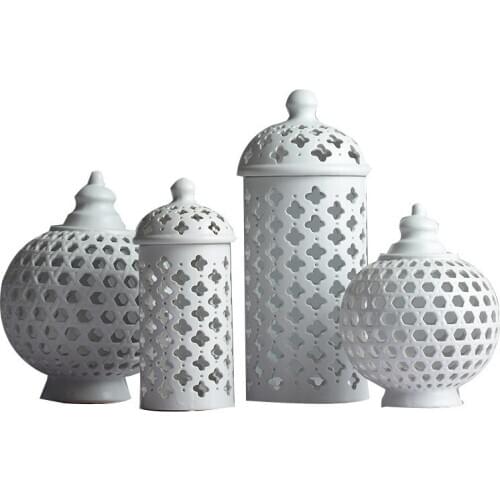 HOLLOW CIRCLE TUBE STORAGE TANK JAR WHITE CERAMIC FLOWER VASE DECORATION CANDLE HOLDER MULTI-FUNCTION ROOM ACCESSORIES R757
