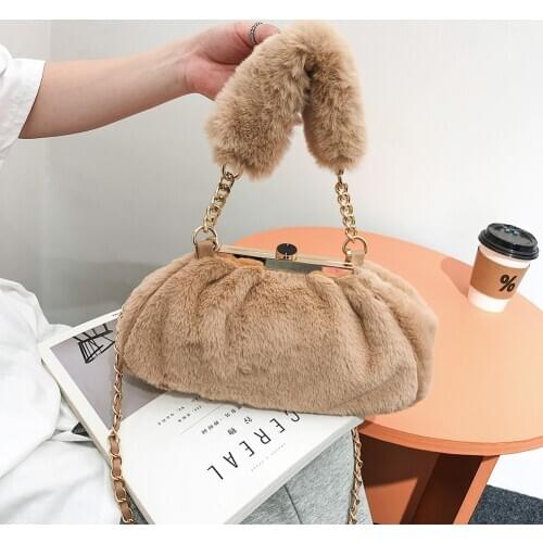 Women Plush Daily Shoulder Phone Pouch Handbags Popular Simple Female Daily Bag Casual Chain Snap Crossbody Bags