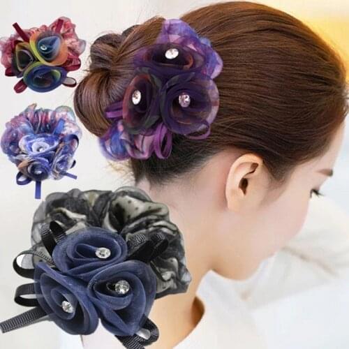 Korean Version of Silk Gauze Fabric Headband Diamond-studded Fashion Rose Hairband Ladys Hairband Headdress Daily Collocation