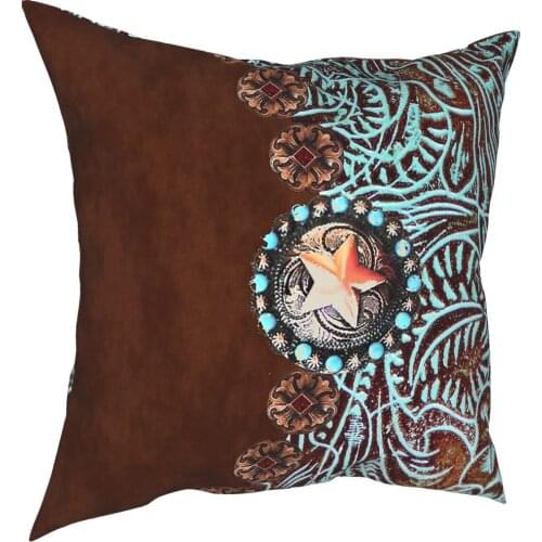 Primitive Cowboy Brown Turquoise Leather Throw Pillow Cover Throw Pillow Leopard Texture Pattern Casual Cushion Covers