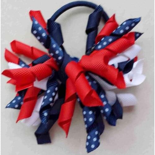 100pcs school 3.5" prints polka dot Corker hair bobbles Curlies loop Ribbon Korker hair bows clips Girl hair Accessories PD007