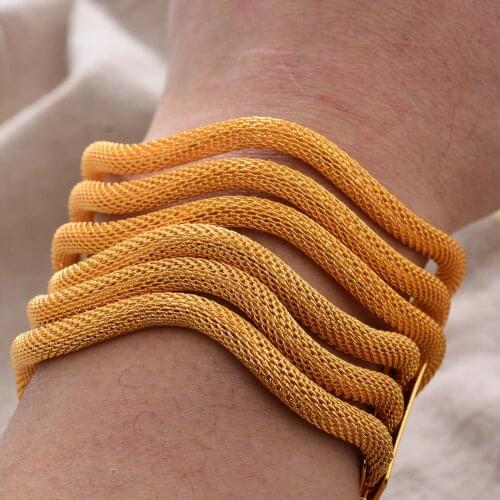 Luxury 24K Bending Bangles Dubai Gold Color Bangles for Women Girls Wife Bride Bangles Bracelets Jewelry Gift