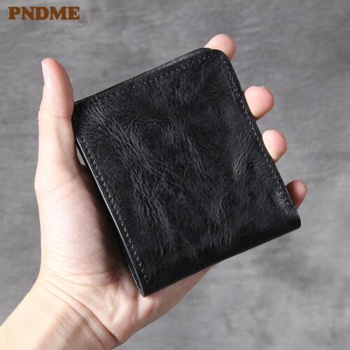 Luxury high-quality genuine leather men womens small wallets fashion vintage cowhide thin short black teens card holder purse