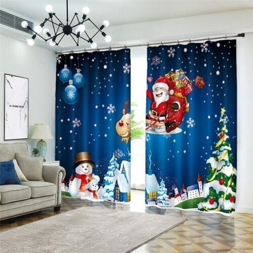 Christmas Curtains for kids Room Cute Santa Claus 3D Printed Thicken Polyester kitchen Curtains for Living Room Customizable