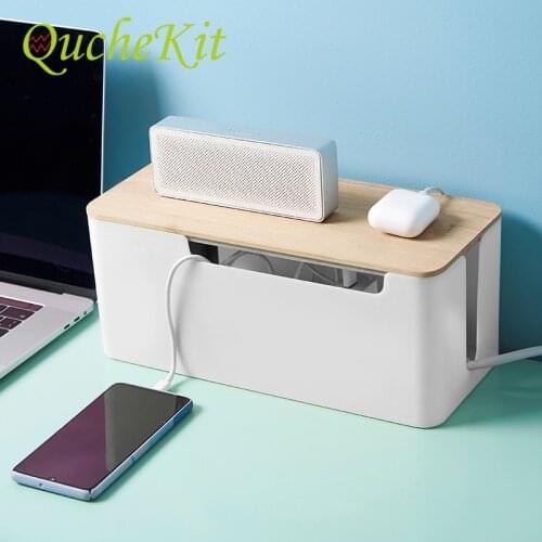Cable Box With Wooden Cover Power Strip Wire Case Charger Socket Desktop Organizer Line Storage Box Power Board Wire Management