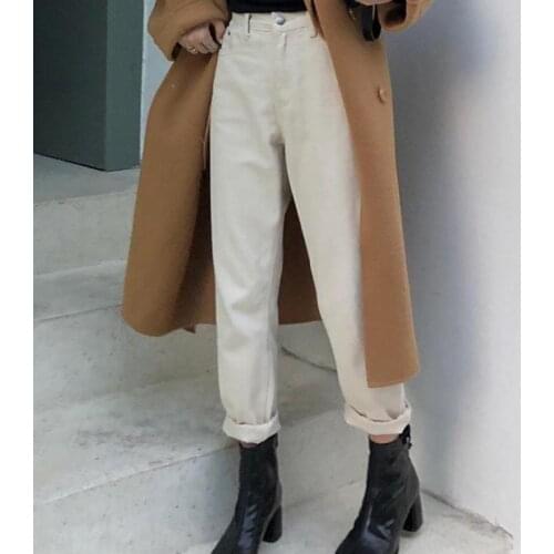 Shnsophi 2021 Spring Woman Meters White Jeans Woman High Waist Loose Nine Ankle Denim Pants High Waist Dad Jeans Trousers