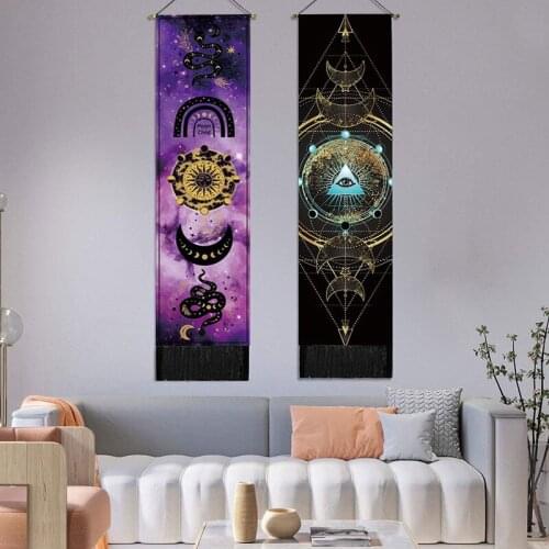 Sun Moon Changes Tapestry Hippe Black Purple Starry Sky Wall Hanging With Tasseles Wall Cloth Carpet Gift Home Room Decoration