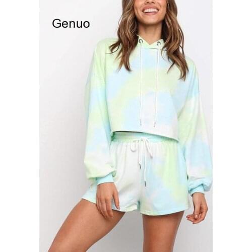 Tie-dye Long Hooded Sleeve Sweater Top And Shorts Two Pieces Sets For Women Autumn Winter Casual Homesuit 2020 New