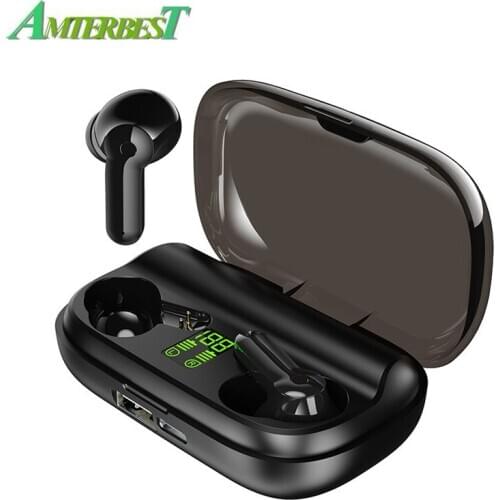 AMTERBEST XT01 TWS Earphone Bluetooth Wireless Bluetooth Headsets 9D Stereo Earbuds IPX7 Waterproof with 2200mAh Case for Phones