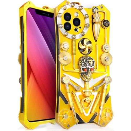 Unique Skull Gold Metal Phone Case For iPhone 12 12 Pro Max Case Armor Shockproof Cover For iPhone 12 Pro Max 12 Mini Armor Case