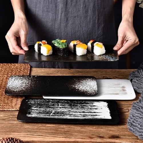 Japanese plate sushi plate saury long plate roast meat and beef plate snack plate ceramic plate Sushi dish