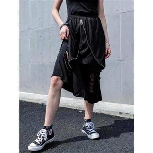 Spring and Summer 2021 new half-length skirt irregular false two-piece personality splice long skirt elastic waist loose