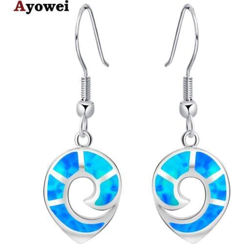 Vintage style charming earrings for women Blue Fire Opal Silver Stamped Drop Earrings Wholesale Retail Fashion Jewelry OE397A