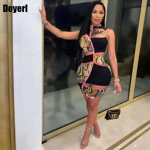 Sexy Summer Party Dress Women Elegant Vintage Hollow Cut Out Short Bandage Bodycon Mini Dress 2021 Night Club Outfits for Women
