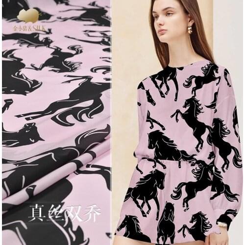 Horse Digital Printing Silk Double Joe Spring and Summer Silk Fabric Mulberry Silk Cloth Women 's Dress New