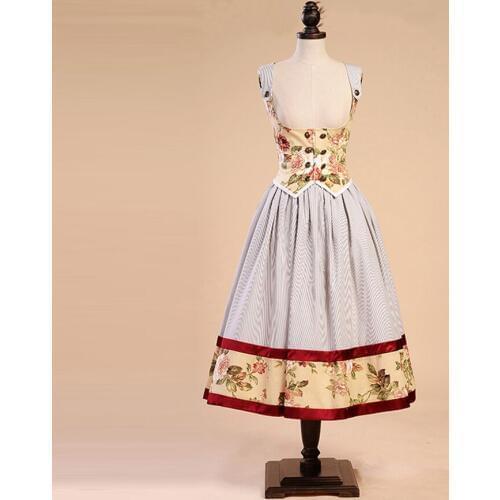 High Quality Spring Summer Women Vintage Cotton Office Dress Female Victoria Dress Stripe Vest Strapless Sundress 2 Pieces Dress