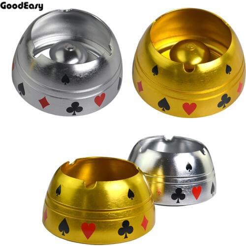 Gold and Silver Metal Alloy Deluxe Alu. Poker Ashtray Texas Hold'em Poker Flowers Ashtray