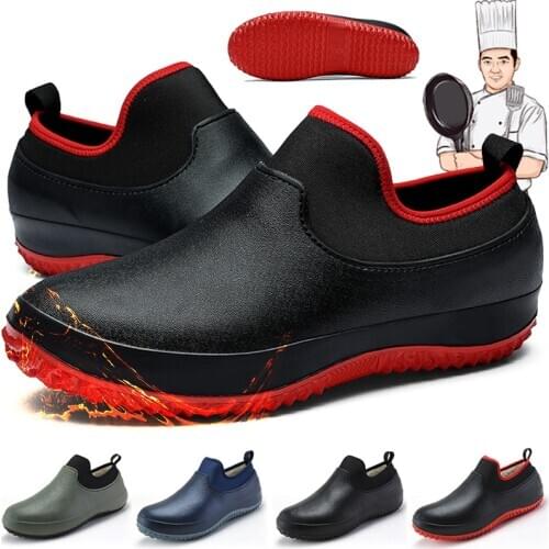 2021 New Men Shoes Kitchen Working Shoes Breathable Non-slip Waterproof Chef Shoes Casual Flat Work Shoes Water Shoes Rain Boots