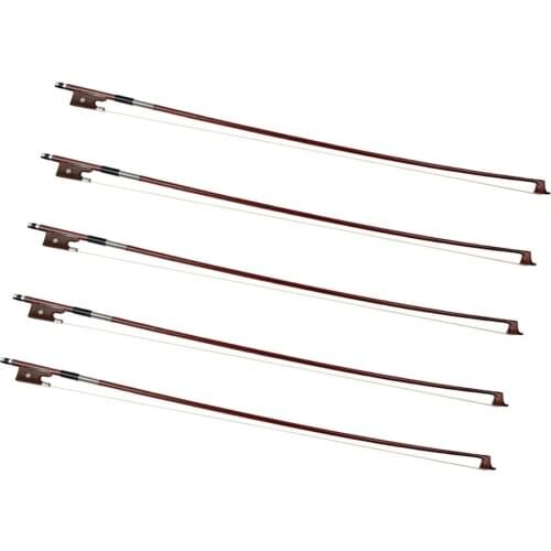 5 Pieces Woodn 3/4 Size Violin Fiddle Bows for Students Kids Perform Practice Accessory