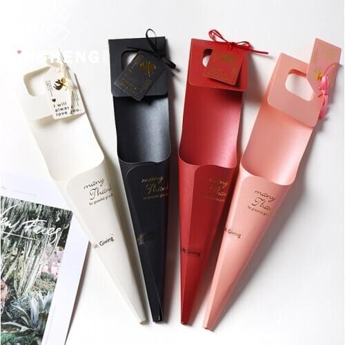 5pcs Single Rose Flower Wrapping Paper Bags with Handle Flower Bouquet Wrapping Supply Wedding Decoration Party Favors