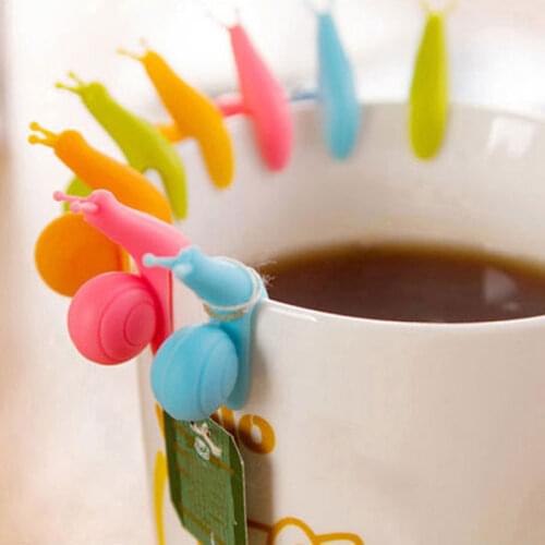 5pcs Exquisite Snail Shape Silicone Tea Bag Holder Cup Mug Candy Colors Cute