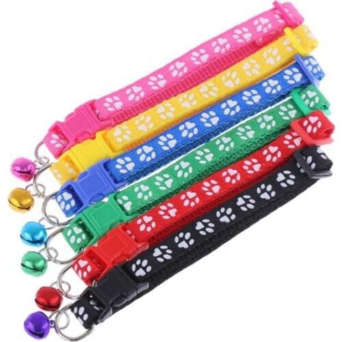 6 Colors Cats Pendants Pet Collars Grid Adjustable Nylon Buckles Check Pets Collar Footprint Pattern Accessories