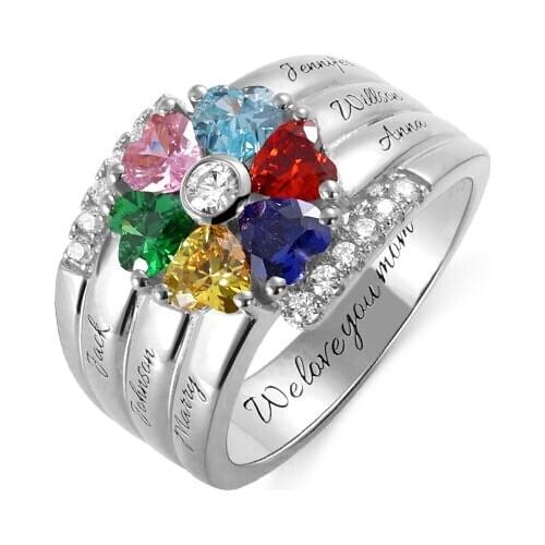 6 Heart Birthstone Custom Ring Family Name Men Women Personalized Engraved Grandmother Ring Rose Gold Color Jewelry Gift