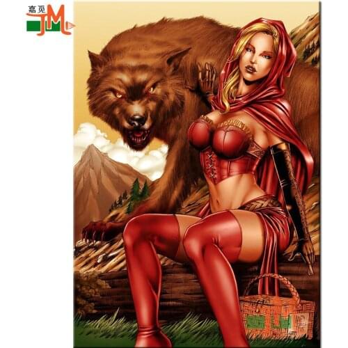 5D Diy Diamond Painting Wolf Girl Diamond Embroidery Mosaic Woman And Animal Anime Picture Full Square Round Drill Rhinestone