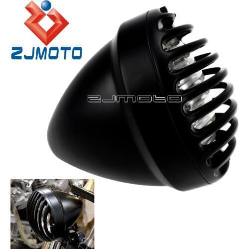 Custom Aluminum Grille Headlight H4 12V 60/55W Headlamp Black High Beam Headlight For Cruiser Chopper Bobber Cafe Racer