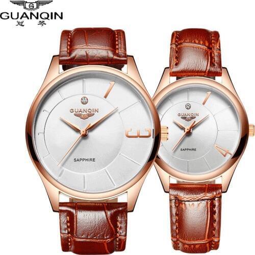 Lovers Watch GUANQIN New Arrival Fashion Lovers Watch Men Women Leather Quartz Stainless Steel Waterproof Men Women Wristwatches
