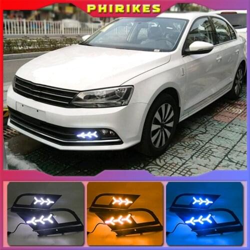 LED Daytime Running Lights Case for Volkswagen Jetta MK7 Sagitar 2015-2018 LED DRL + Streamer Yellow Turn Signals Light