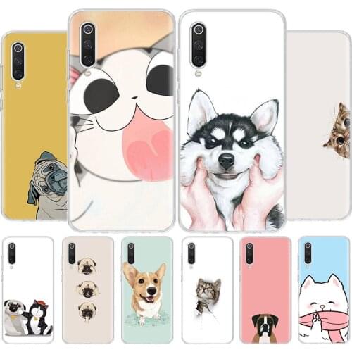 Cartoon Cat Dog Cute Animal Phone Case For Xiaomi MI 8 9 10 5X 6X A1 A2 A3 CC9E 9T NOTE10 Pro Lite Cover Coque soft Silicone TPU