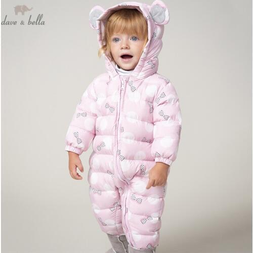 DB11990 dave bella winter new born unisex baby solid long sleeve romper infant toddler jumpsuit children boutique down romper