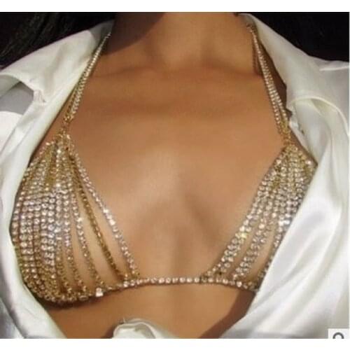 Diamond Body Chest Chain Sex Accessories Multi-layer Rhinestone Bikini Party Harness Bra Porn BDSM Bondage Women Sexy Lingerie