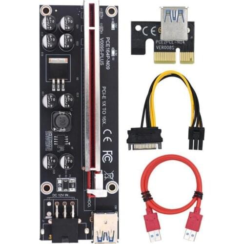 Newest VER009S Plus PCI-E Riser USB 3.0 Cable PCIE 1X 4x 8x 16x Extender PCI Express Riser Card SATA 15pin to 6pin Power Cable