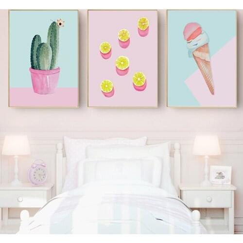 Canvas Painting Cake and Ice Cream Cactus Poster Quotes Nordic Art Print Modern Scandinavian Wall Picture Living Room Decor