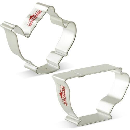 KENIAO Tea Party Tea Set Cookie Cutter Set- 2 Piece - Biscuit / Fondant / Bread / Pastry Cutters - Stainless Steel